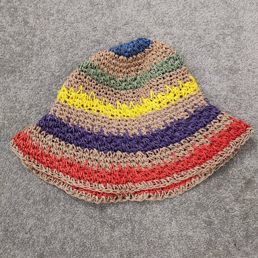 Women's Multicolor Bucket Hat Summer Beach Black Cottagecore Bohemian NEW